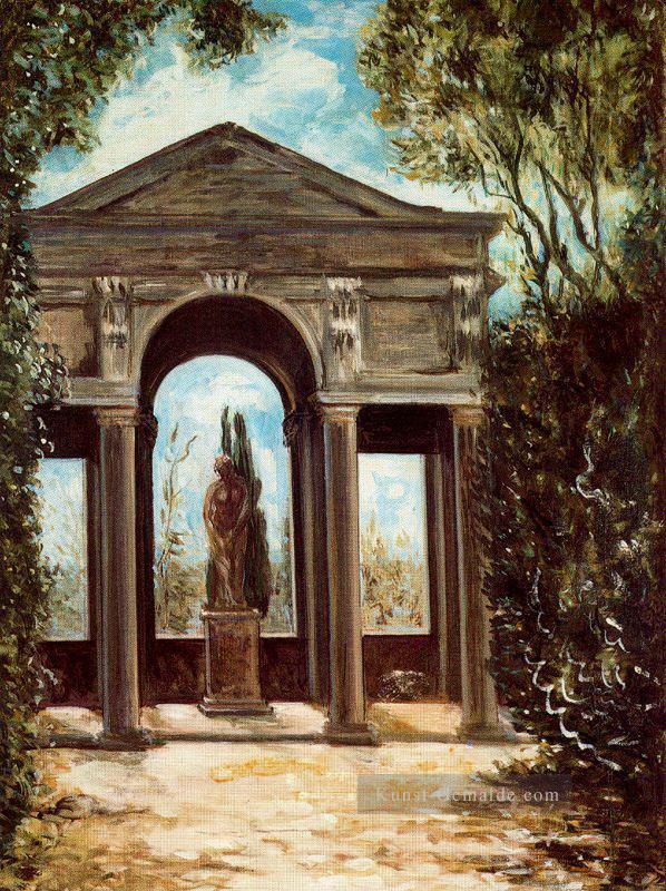 Villa Medici Pavillon mit Statue Giorgio de Chirico Metaphysical Surrealismus Ölgemälde